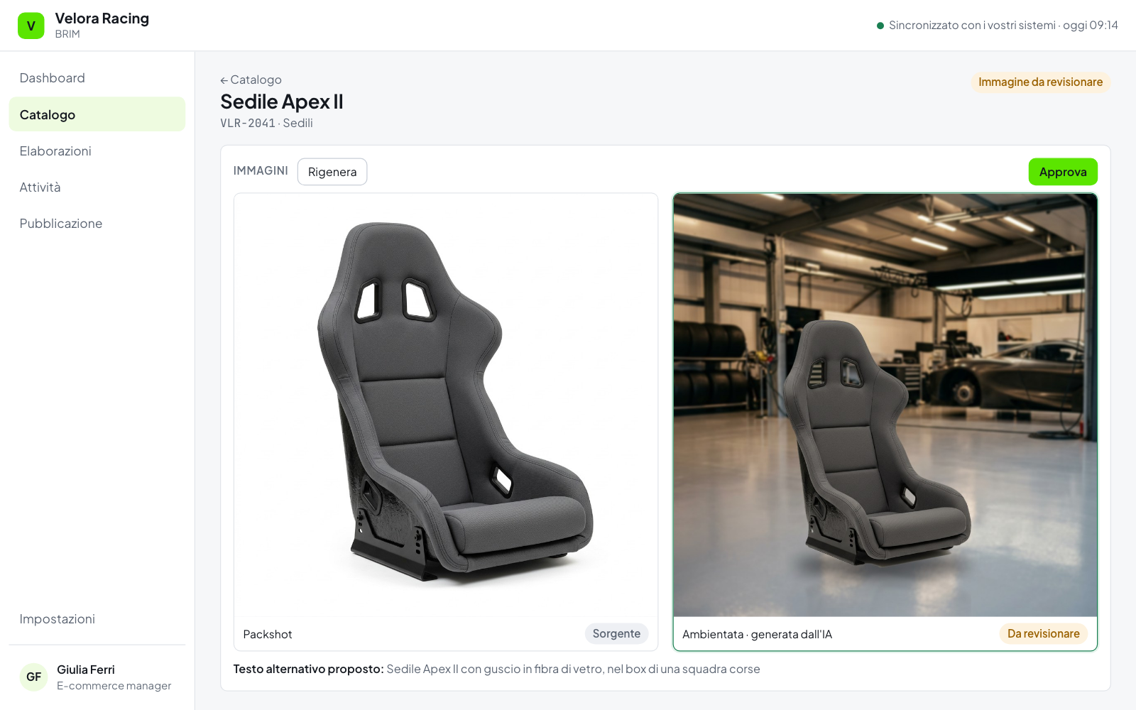 Packshot su fondo bianco e immagine ambientata generata dall'AI per lo stesso prodotto
