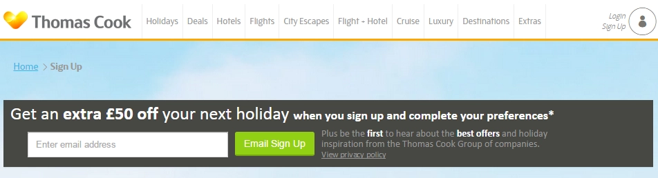 Sign up to our Email Newsletter Thomas Cook